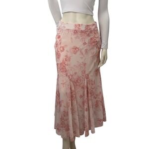 Dazy Pink Rose Floral Mermaid Maxi Skirt Godet Hem  Romanticcore Womens Large